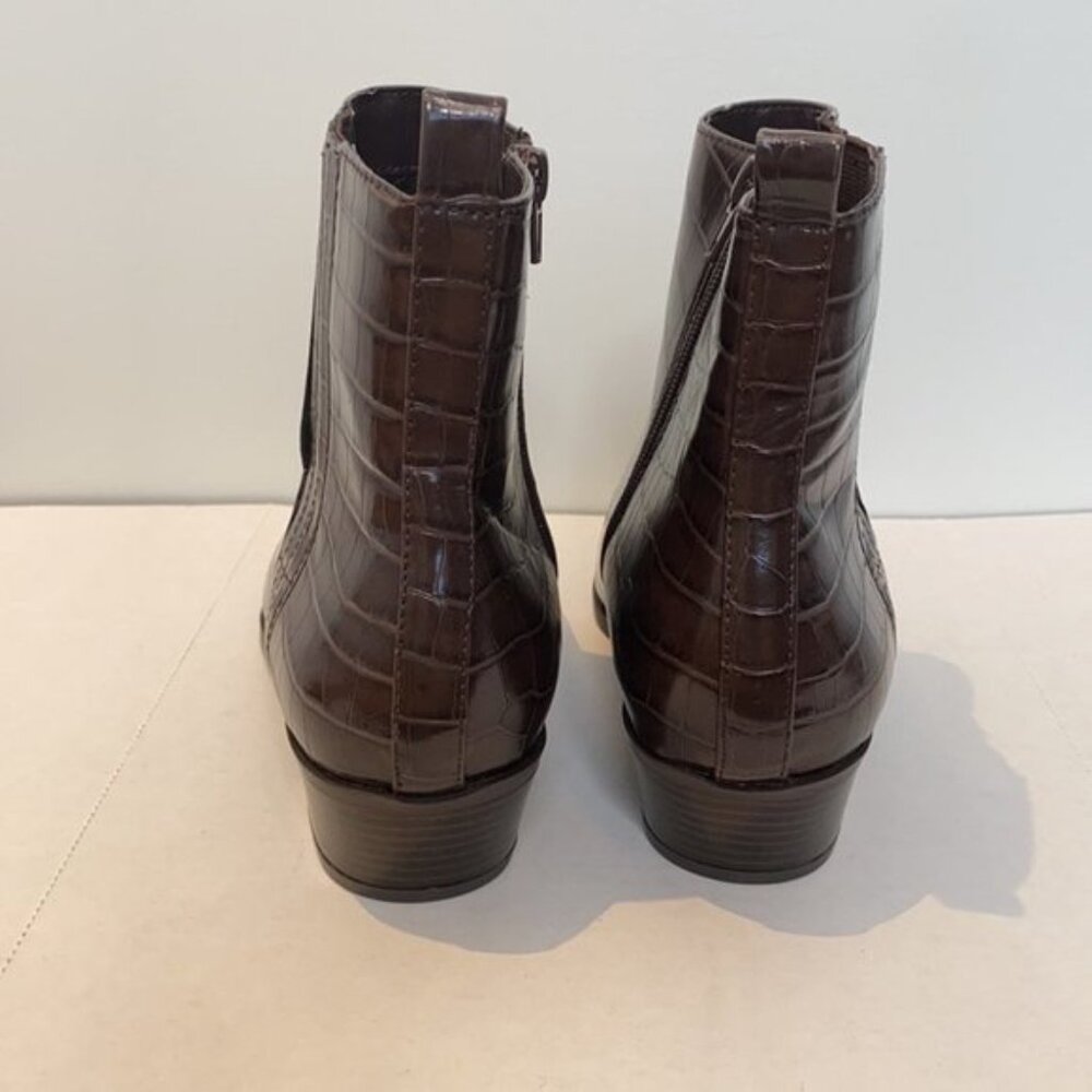 Addition Elle Women Brown Crocodile Embossed Faux Leather Ankle Boots Size 9W - Picture 9 of 13